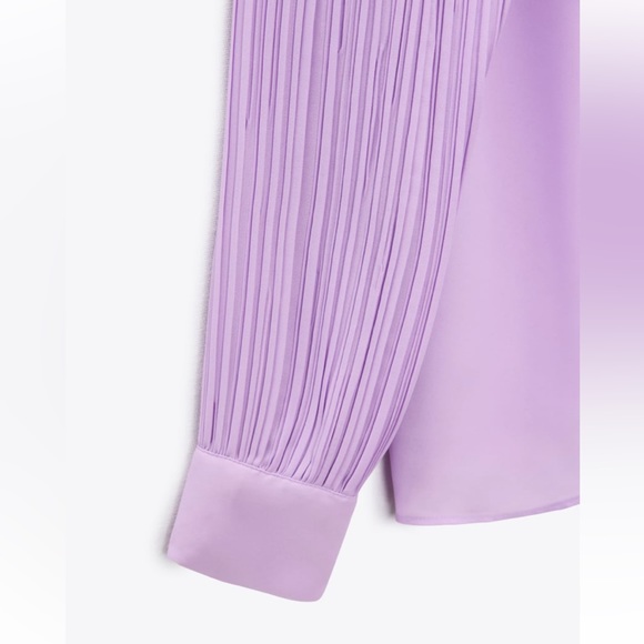 Women Zara Lilac Pleated Cape Sleeved Blouse Size Small - Picture 8 of 10